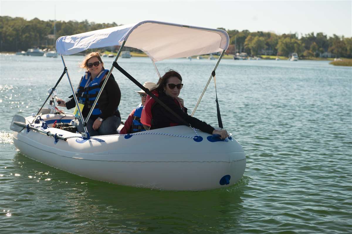 The women are the captain of this boat!