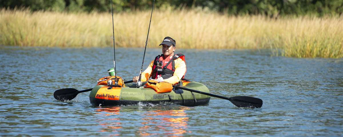 Sea Eagle's Hawaiian Dan rowing his PackFish7™ to a secret fishing location