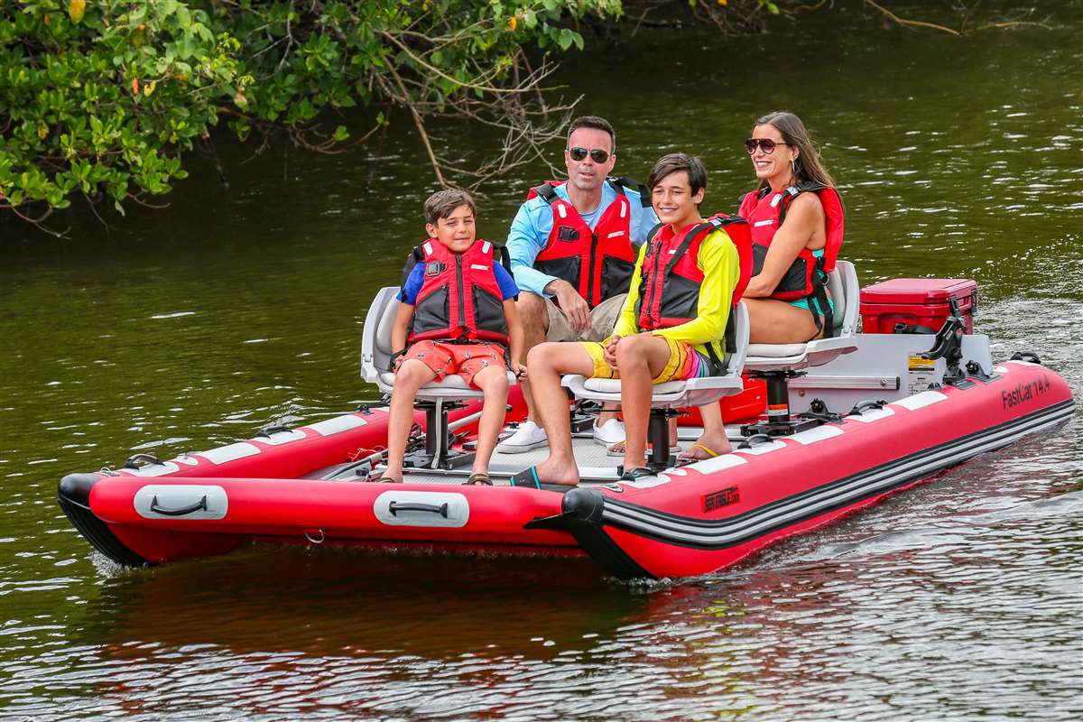 Sea Eagle FastCat14 4 person Inflatable Boat. Package Prices starting at  $3,499 plus FREE Shipping