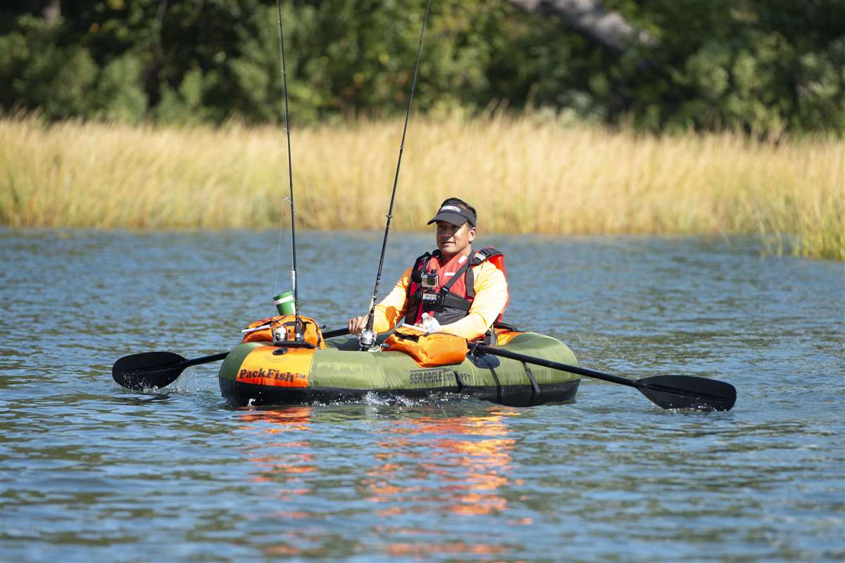 Sea Eagle's Hawaiian Dan rowing his PackFish7™ to a secret fishing location