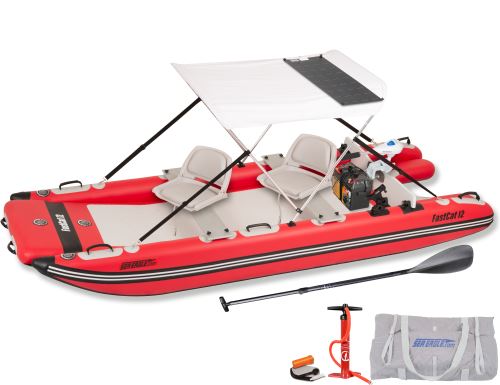 Sea Eagle FastCat12 Catamaran Inflatable Boat Swivel Seat Canopy Package