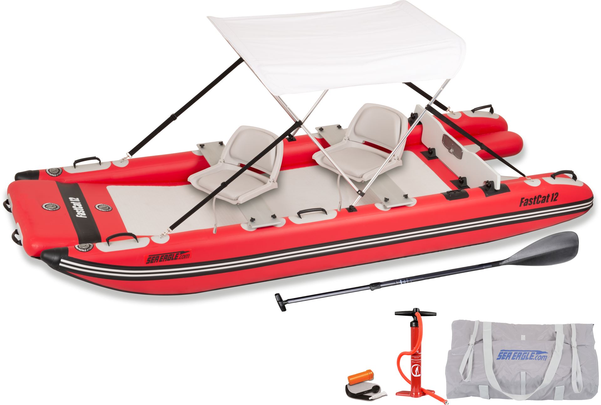 Sea Eagle FastCat12 Catamaran Inflatable Boat Swivel Seat Canopy Package