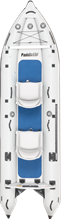 Now featuring the Dual Casting Bar Attachment System for the optional Sea Eagle Universal Casting Bar and a Built-in 36" FishRuler!
The New and Improved Sea Eagle 437ps PaddleSki™ Inflatable Catamaran Boat is the world's most versatile inflatable watercraft! Providing you "all-in-one" benefits of a catamaran, motorboat, and extremely rugged portable inflatable with stability, speed, and versatility! It's packable, remarkably stable, completely self-bailing, and fun! It glides across the water with ease and provides the option to Paddle, Motor, Fish, Sail, Travel, and Go! A true "four-in-one" inflatable watercraft for the impressive price of just one! Inflatable Boats