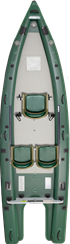 Sea Eagle's best-selling inflatable fishing boat - the FishSkiff16­™ is now better than ever! First, we made it LIGHTER, STRONGER, and EVEN MORE PACKABLE! Now we've added a patented 6" deep, high-pressure, rigid, external, inflatable keel! (U.S. Patent- #8,286,573 2) 
Due to the latest technological advancement in double-layer, high-pressure, all-drop-stitch, fusion technology, the current generation FishSkiff16™ with a rigid external inflatable keel weighs only 97 lbs. (w/ transom). It's also incredibly stronger due to the fusion welding process, which provides an extra independent safety air chamber, and is much easier to fold and pack up. The future is definitely here - order yours today!
The NEW EXTERNAL INFLATABLE KEEL with protective keel guard increases performance and handling, provides a smoother, softer cushioned ride, provides more bow lift and buoyancy, further reduces friction and draft, performs better in rough conditions and following seas, provides added protection and rigidity, an additional independent safety air chamber, and increases the FSK16's self-bailing properties.  
The REVOLUTIONARY "Roll Up & Stow - Unroll & Go" 1, 2, or 3-person inflatable FishSkiff16™ simply rolls up and stows. Fits in a car trunk, ready to go! Comprised entirely of high-pressure fusion drop-stitch technology like that of inflatable stand-up paddleboards on steroids. The FSK16 gives you all the benefits of a rigid hull minus excessive burdens and added costs. No trailer, no ramps, no expensive fuel cost, no maintenance, no storage fees! Inflatable Fishing Boats